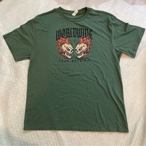 Worldwide Fear Nothing Green T-Shirt Men’s XL Streetwear Tee Skulls Gothic Fire